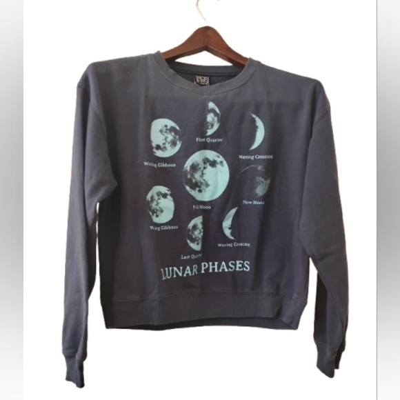 Modern Lux Sweaters - moon phases sweatshirt Lunar Phases Graphic Sweater - Blue long sleeves large